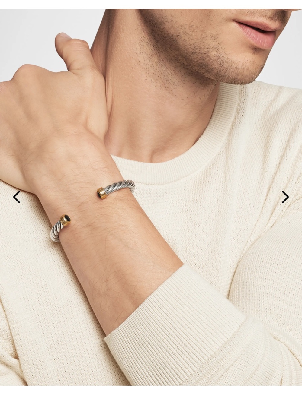 David Yurman 6mm Men's Cable Cuff Bracelet in Silver accents Gold with Onix Sz M